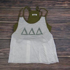 NUYU NEW NWT Large White Green Jersey Tank Top W/ Bra Tri Delta Sorority DDD